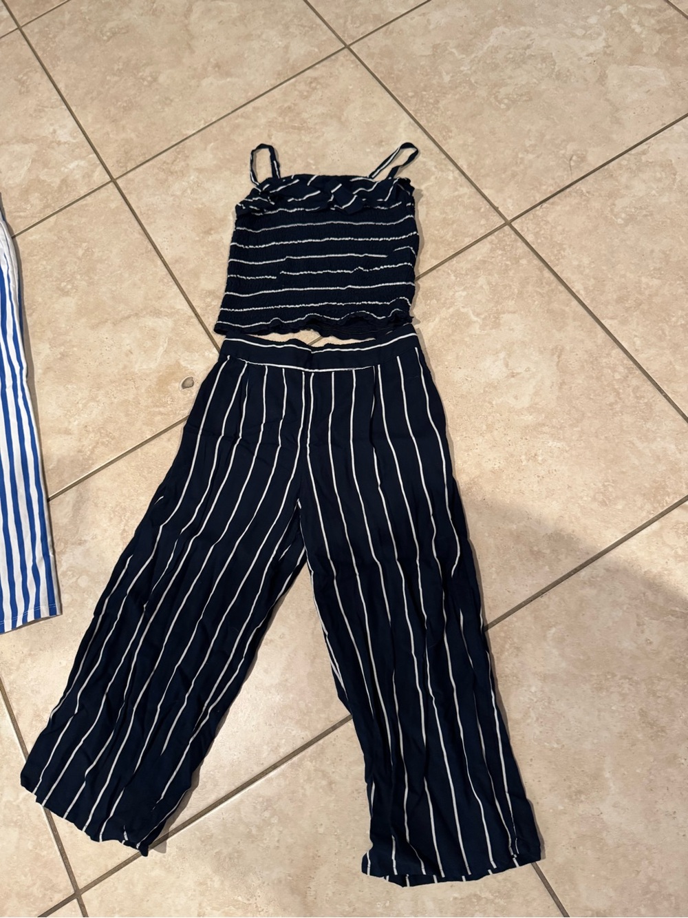 abercrombie kids navy and white striped matching shorts set